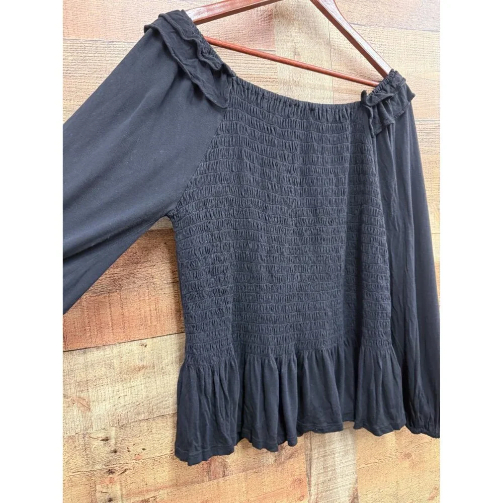 Loft Smocked Black Peasant Top XL - Picture 5 of 7